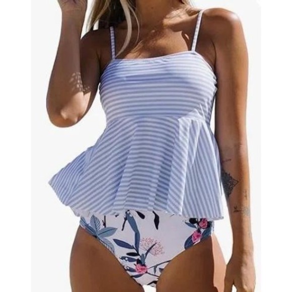 Beachsissi Tankini Swimsuit Floral Bottom Two Piece Bathing Suit - Picture 1 of 3